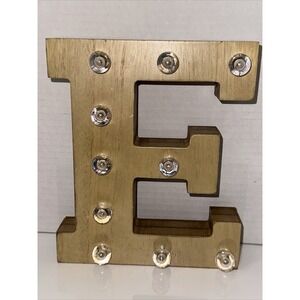 Argento SC Light Up Letter E Marquee Gold Metallic Wood Finish Battery Operated‎